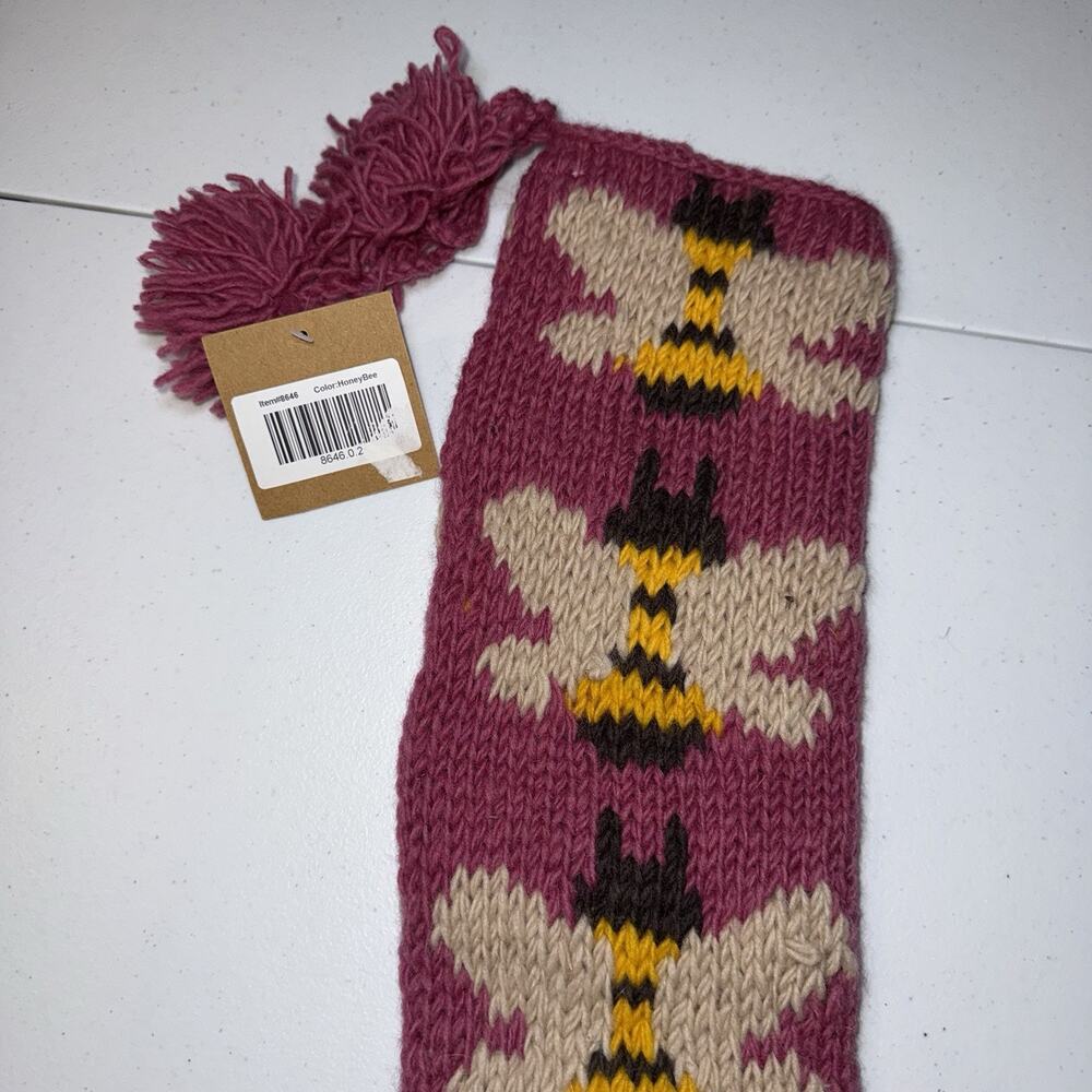 Lakhays 100% Wool Handknit Cottage Holiday Stocking Honeybee Pink Christmas NWT - Picture 6 of 7